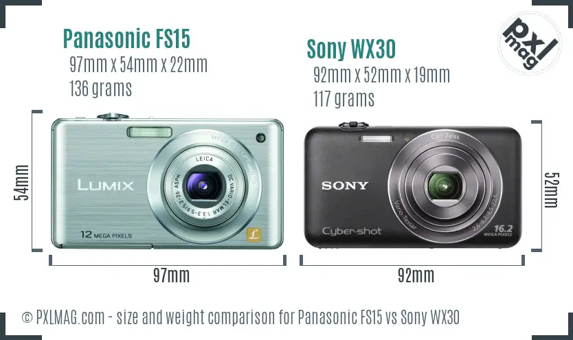 Panasonic FS15 vs Sony WX30 size comparison