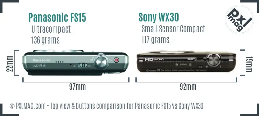 Panasonic FS15 vs Sony WX30 top view buttons comparison