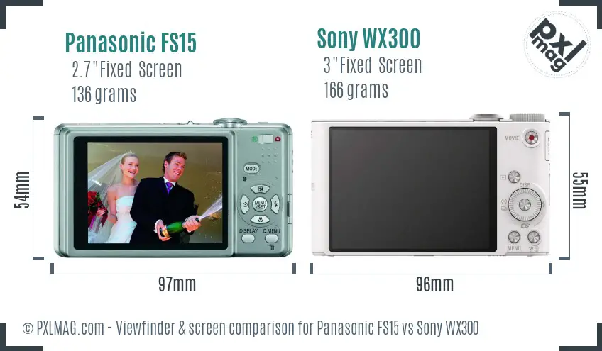 Panasonic FS15 vs Sony WX300 Screen and Viewfinder comparison