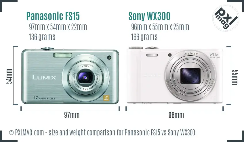 Panasonic FS15 vs Sony WX300 size comparison