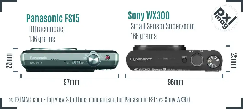 Panasonic FS15 vs Sony WX300 top view buttons comparison