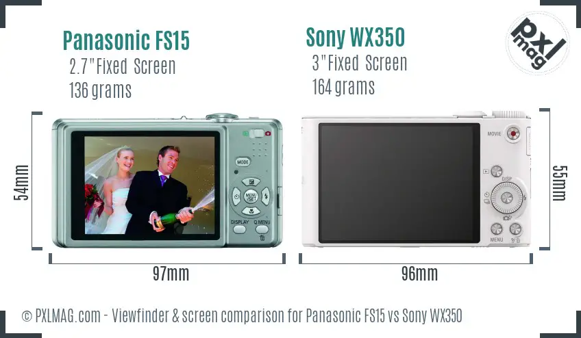 Panasonic FS15 vs Sony WX350 Screen and Viewfinder comparison