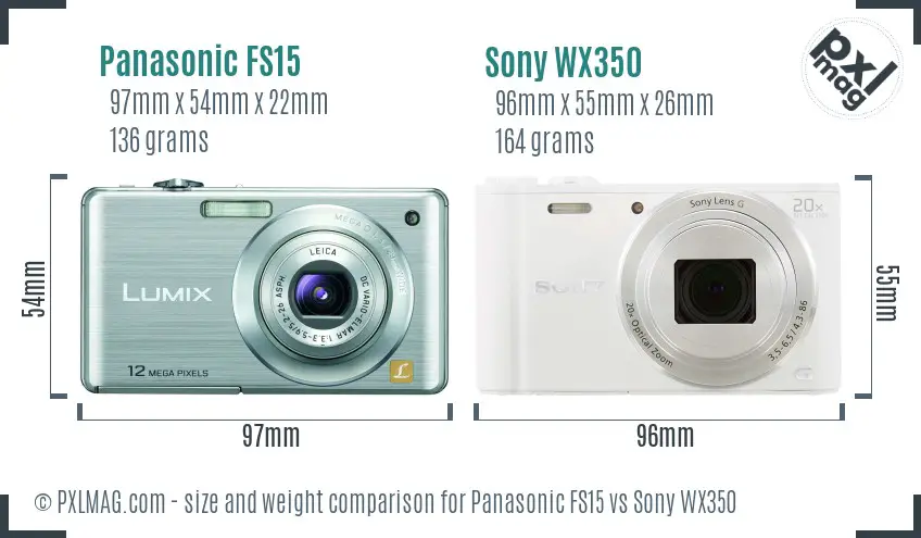 Panasonic FS15 vs Sony WX350 size comparison