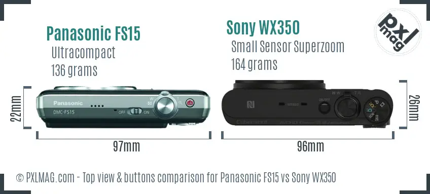 Panasonic FS15 vs Sony WX350 top view buttons comparison