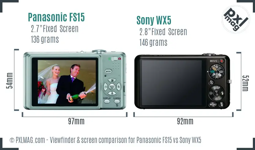 Panasonic FS15 vs Sony WX5 Screen and Viewfinder comparison