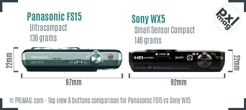 Panasonic FS15 vs Sony WX5 top view buttons comparison