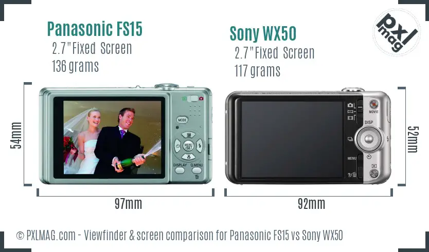 Panasonic FS15 vs Sony WX50 Screen and Viewfinder comparison