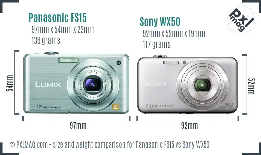 Panasonic FS15 vs Sony WX50 size comparison