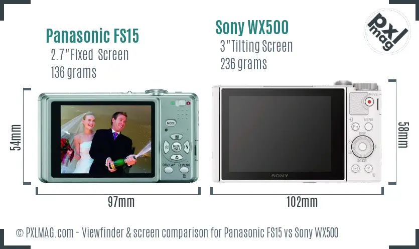 Panasonic FS15 vs Sony WX500 Screen and Viewfinder comparison Panasonic FS15 vs Sony WX500 Screen and Viewfinder comparison