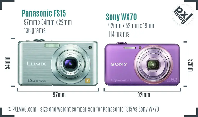 Panasonic FS15 vs Sony WX70 size comparison