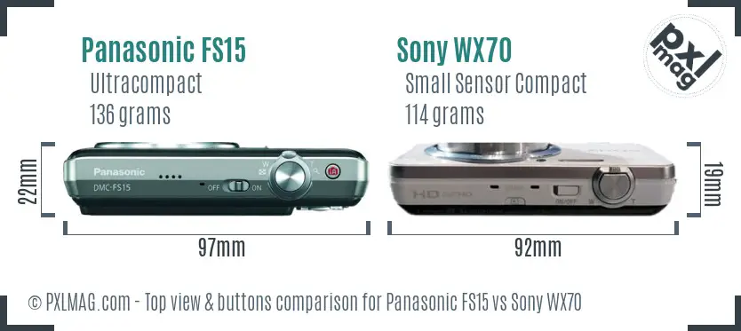 Panasonic FS15 vs Sony WX70 top view buttons comparison