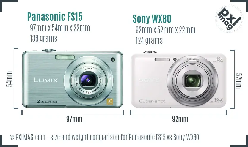 Panasonic FS15 vs Sony WX80 size comparison