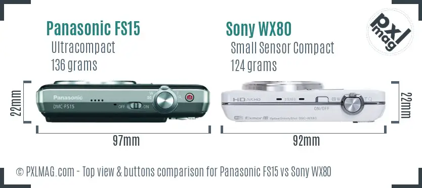 Panasonic FS15 vs Sony WX80 top view buttons comparison