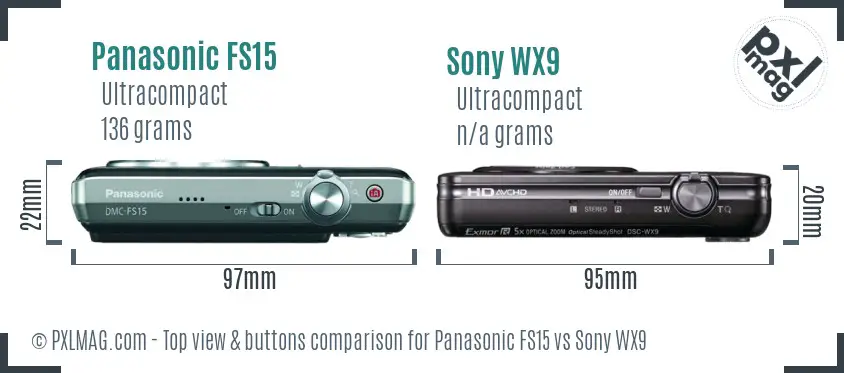 Panasonic FS15 vs Sony WX9 top view buttons comparison