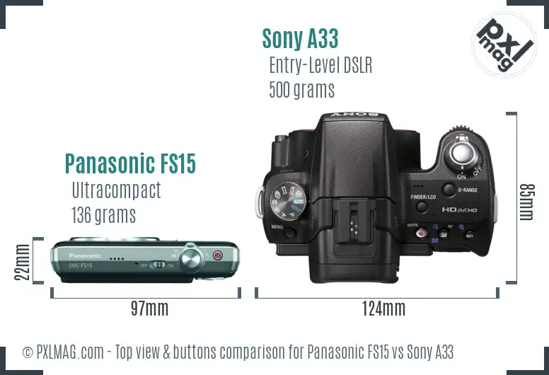 Panasonic FS15 vs Sony A33 top view buttons comparison