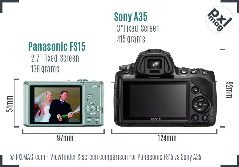 Panasonic FS15 vs Sony A35 Screen and Viewfinder comparison