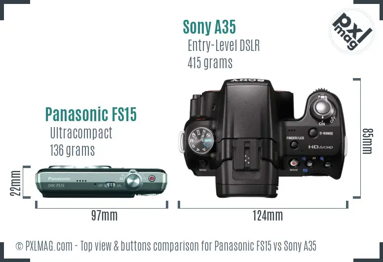 Panasonic FS15 vs Sony A35 top view buttons comparison