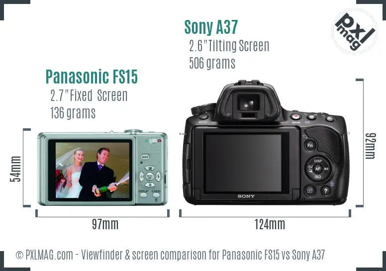 Panasonic FS15 vs Sony A37 Screen and Viewfinder comparison