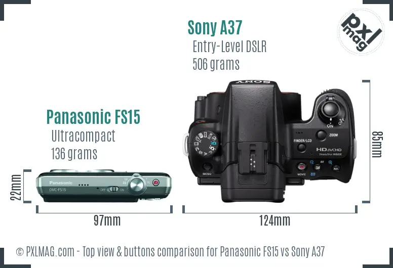 Panasonic FS15 vs Sony A37 top view buttons comparison