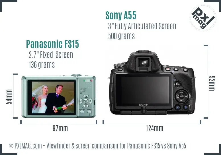 Panasonic FS15 vs Sony A55 Screen and Viewfinder comparison