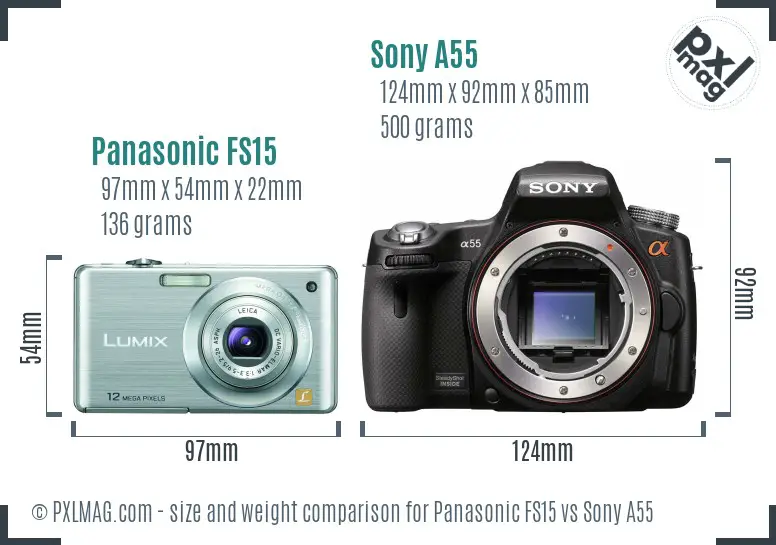 Panasonic FS15 vs Sony A55 size comparison
