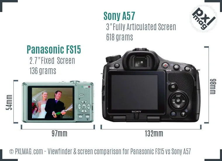 Panasonic FS15 vs Sony A57 Screen and Viewfinder comparison