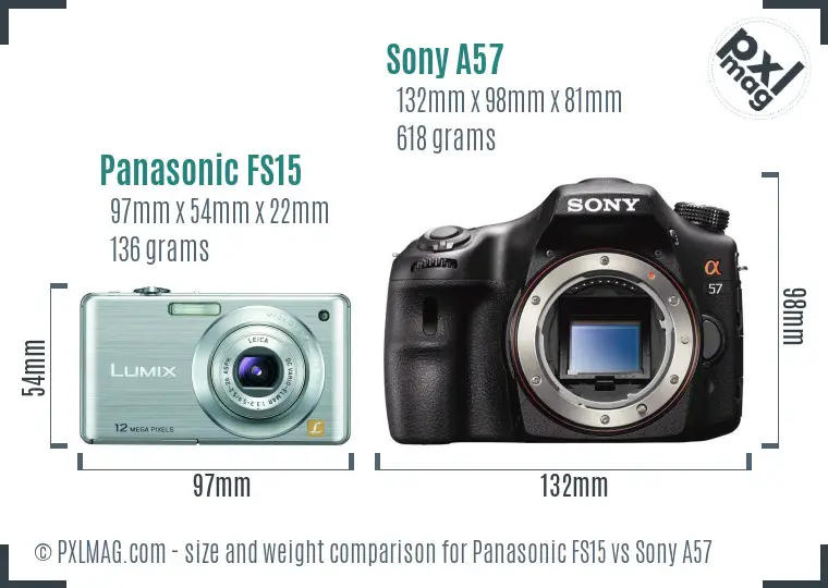 Panasonic FS15 vs Sony A57 size comparison