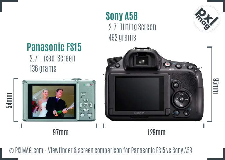 Panasonic FS15 vs Sony A58 Screen and Viewfinder comparison