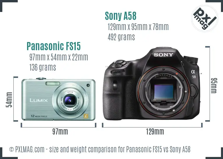 Panasonic FS15 vs Sony A58 size comparison