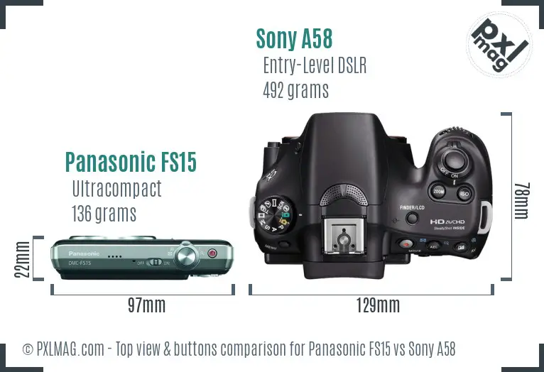 Panasonic FS15 vs Sony A58 top view buttons comparison