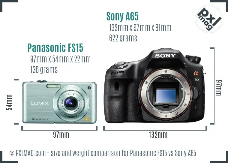 Panasonic FS15 vs Sony A65 size comparison