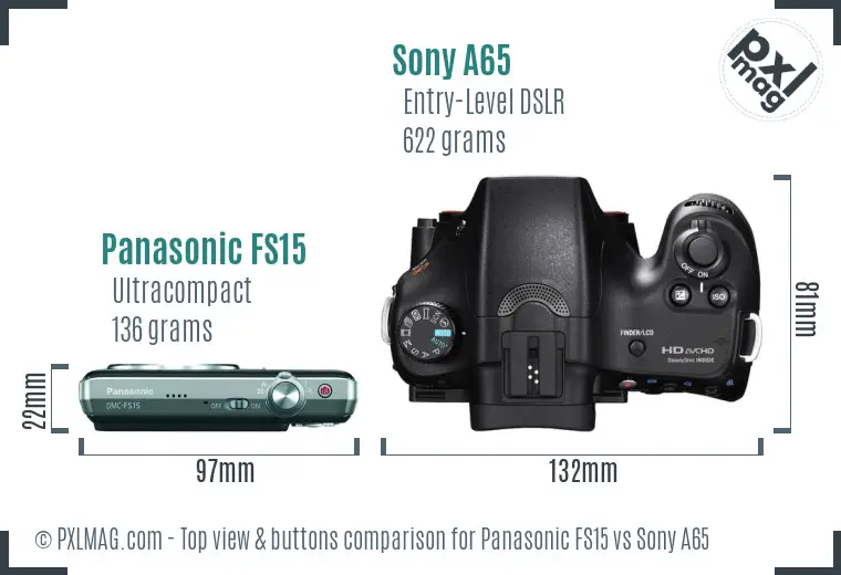 Panasonic FS15 vs Sony A65 top view buttons comparison