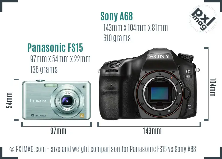 Panasonic FS15 vs Sony A68 size comparison