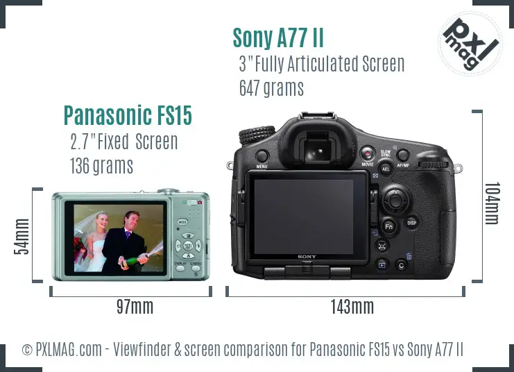 Panasonic FS15 vs Sony A77 II Screen and Viewfinder comparison