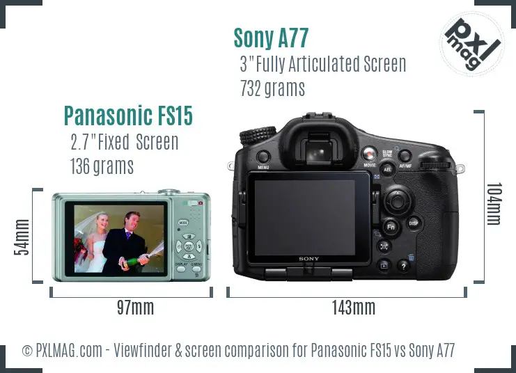 Panasonic FS15 vs Sony A77 Screen and Viewfinder comparison