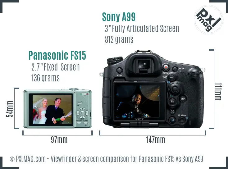 Panasonic FS15 vs Sony A99 Screen and Viewfinder comparison
