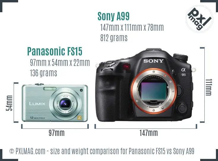 Panasonic FS15 vs Sony A99 size comparison