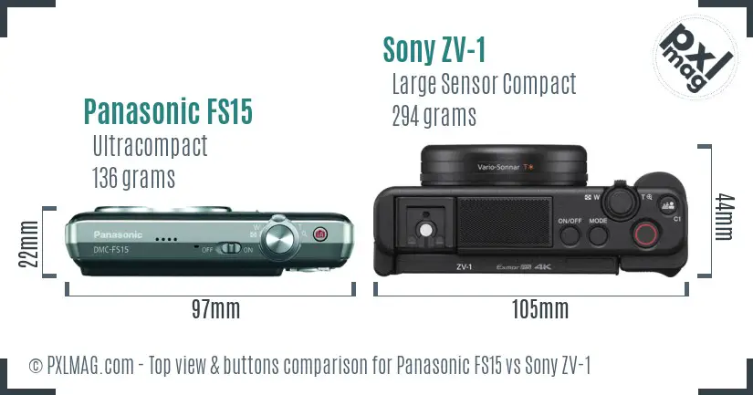 Panasonic FS15 vs Sony ZV-1 top view buttons comparison