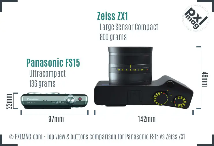 Panasonic FS15 vs Zeiss ZX1 top view buttons comparison