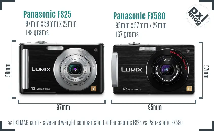 Panasonic FS25 vs Panasonic FX580 size comparison
