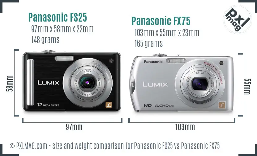 Panasonic FS25 vs Panasonic FX75 size comparison