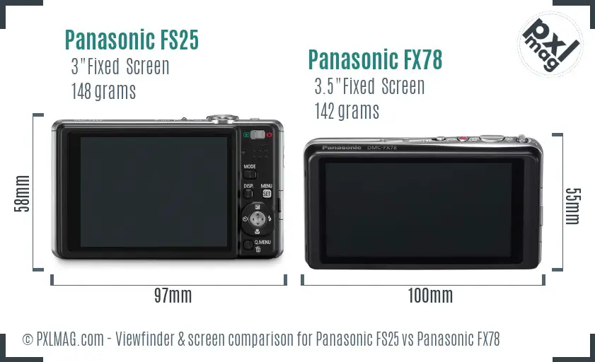 Panasonic FS25 vs Panasonic FX78 Screen and Viewfinder comparison