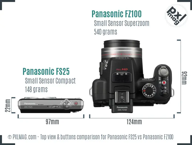 Panasonic FS25 vs Panasonic FZ100 top view buttons comparison