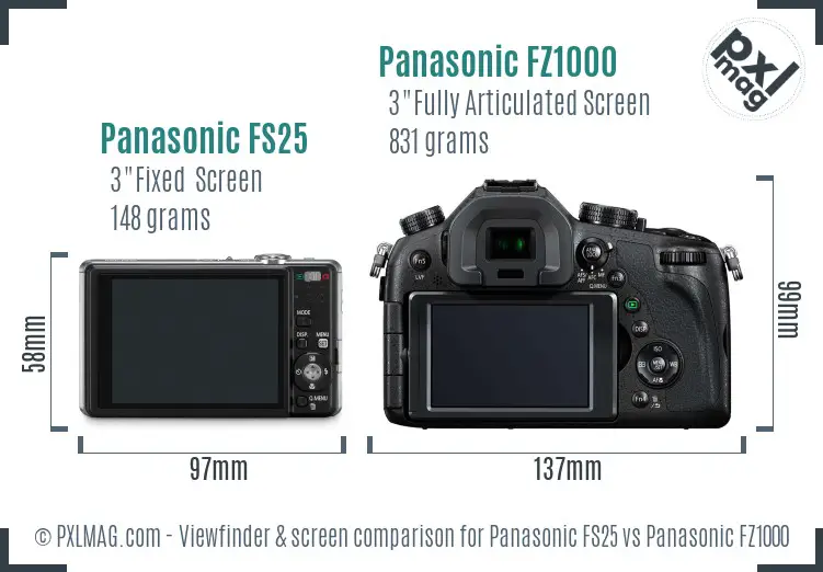 Panasonic FS25 vs Panasonic FZ1000 Screen and Viewfinder comparison
