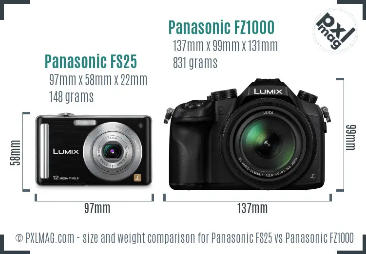 Panasonic FS25 vs Panasonic FZ1000 size comparison