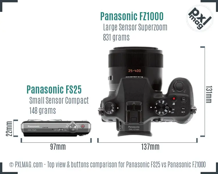 Panasonic FS25 vs Panasonic FZ1000 top view buttons comparison