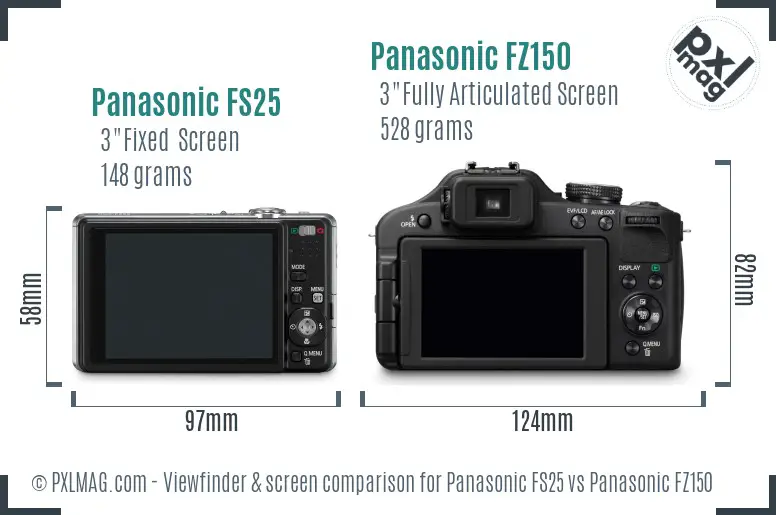 Panasonic FS25 vs Panasonic FZ150 Screen and Viewfinder comparison