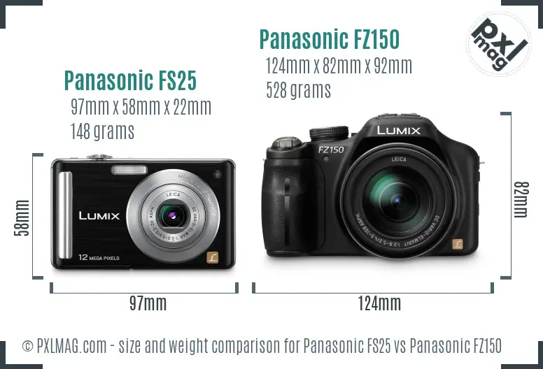 Panasonic FS25 vs Panasonic FZ150 size comparison