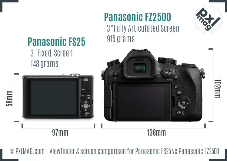 Panasonic FS25 vs Panasonic FZ2500 Screen and Viewfinder comparison