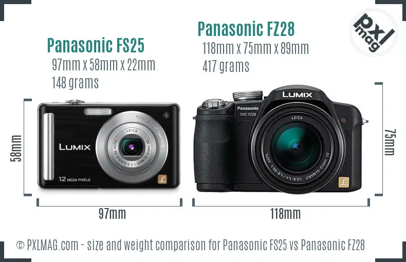 Panasonic FS25 vs Panasonic FZ28 size comparison
